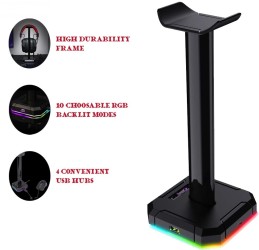 حامل سماعة راس Redragon HA300 Sceptre Pro بإضاءة خلفية RGB مع مداخل usb 