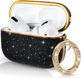 كفر ايربودز QI YANQ Luxury من الكريستال شديد اللمعان بتصميم أنيق وغطاء واقٍ مقاوم للصدمات مع سلسلة مفاتيح للنساء