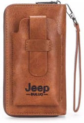 محفظة من ماركة JEEP BULUO الشهيرة للهاتف بسحاب مزدوج من الجلد
