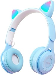 سماعة راس لاسلكية MZ-08M سماعة قطه MZ-08m,  بلوتوث مع ميكروفون بألوان قوس قزح RGB, صوت نقي, قابله للطي/اتصال TF/USB/AUX 