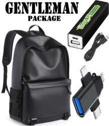 جنتل مان بكج ( حقيبة جلد  Mochila مقاومة للماء + باور بانك اصلي 2800 مللي امبير  + SX-39 تحويلة USB الى جميع انواع الاجهزة متعدد الوظائف + كابل شحن  )