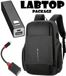 لابتوب بكج ( KAKA حقيبة مقاومة للماء مع USB ومنفذ صوت + باور بانك أصلي 2800 مللي امبير + تحويلة كابل OTG SX-53 ايفون متعدد الوظائف )