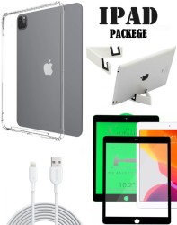 ايباد بكج ( كفر شفاف مدعم بزوايا + حماية شاشة من سيراميك + كابل شحن طبق الاصل + ستاند مكتب ) 