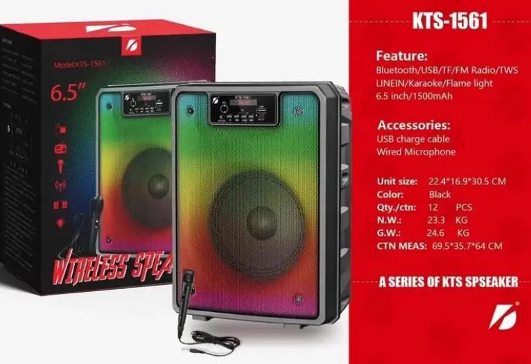 KTS-1561 مكبر الصوت اللاسلكي المحمول KTS 6.5 بوصة كبير قابل لإعادة الشحن مع شاشة LED