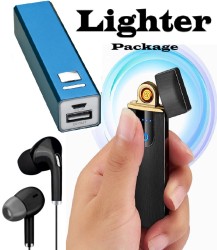 لايتر بكج ( الولاعة الالكترونية USB تعمل بالشحن  + باور بانك أصلي 2800 مللي امبير + سماعة اذن جديدة ومتطورة S6 )